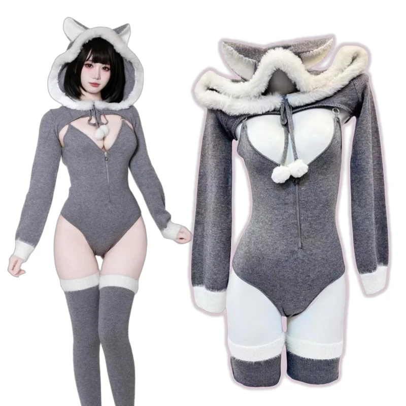 

Косплей Частная фотография со носками Оригинальный серый вязаный Большой плохой волк Высококачественный Хэллоуин Рождество Представление Карнавальная вечеринка