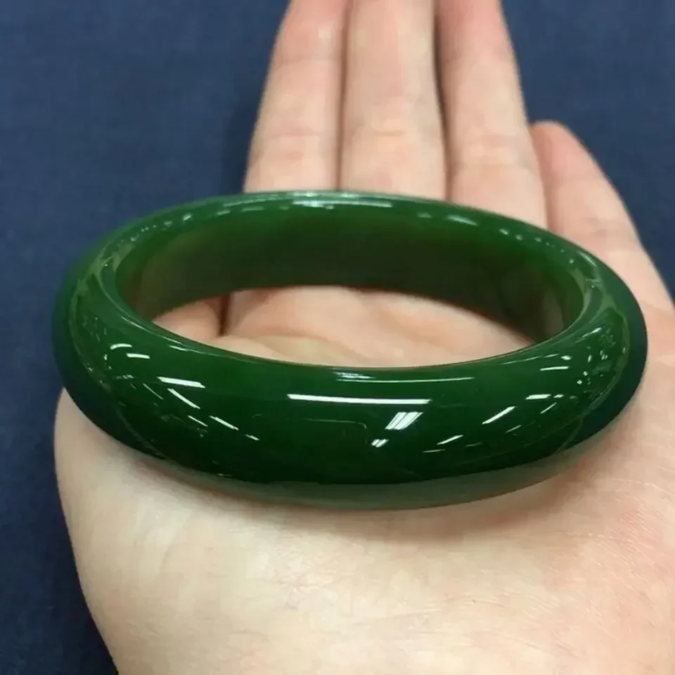 

Xinjiang Hotan Jade Jasper Bracelet Spinach Green Natural Jade Wangfu Women's Widened Large Jade Bracelet
