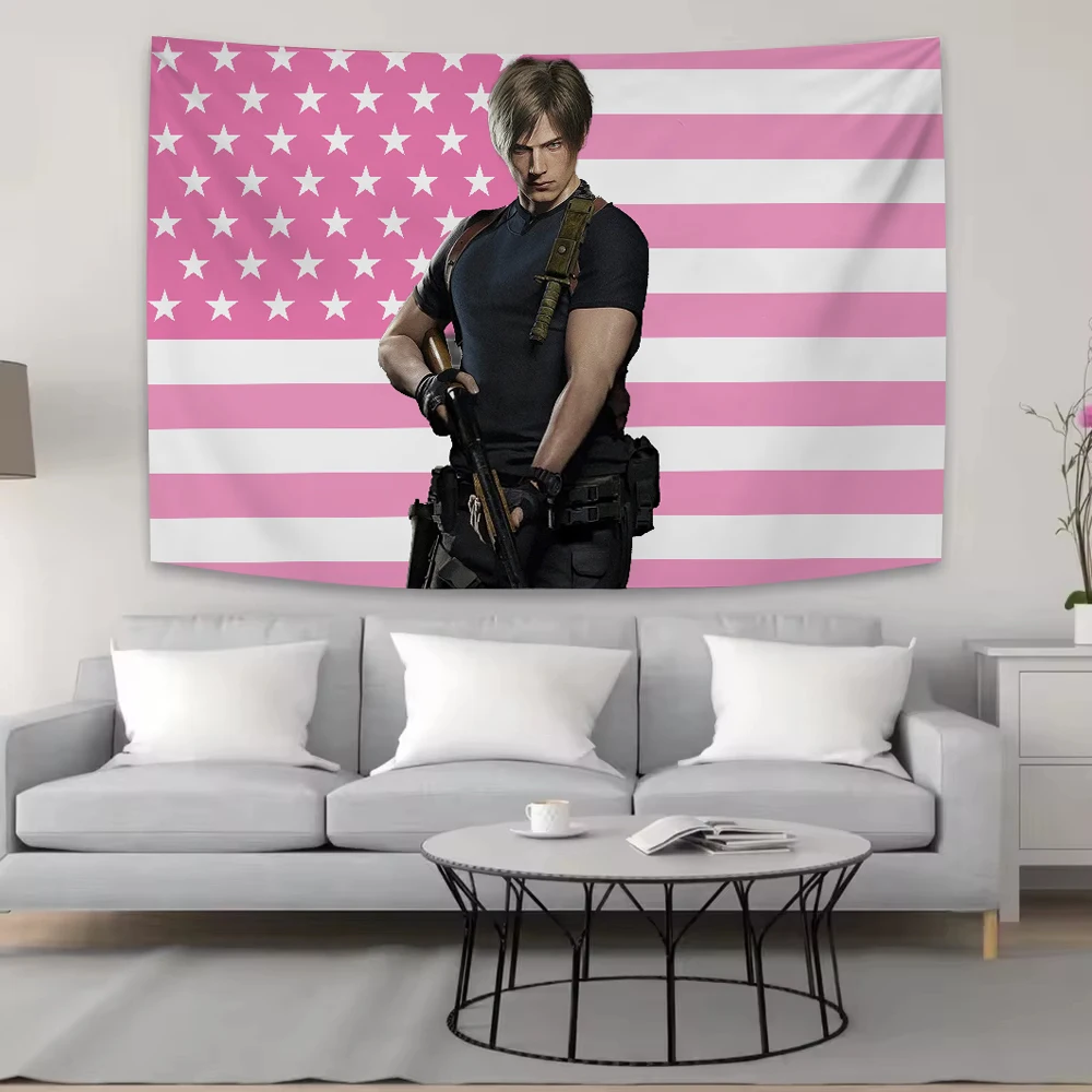 L-Leon K-Kennedy Large Tapestry Wall Art American Flag Cool Room Stuff Bedroom Aesthetic Room Decoration Accessories