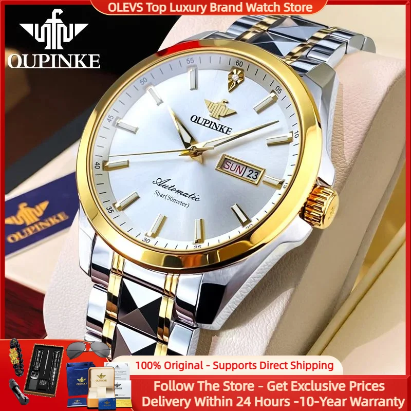 

OUPINKE 3223 Swiss Genuine Diamond Men Watch Top Luxury Fully Automatic Men Mechanical Watch Fashion Sports Calendar Week Watch