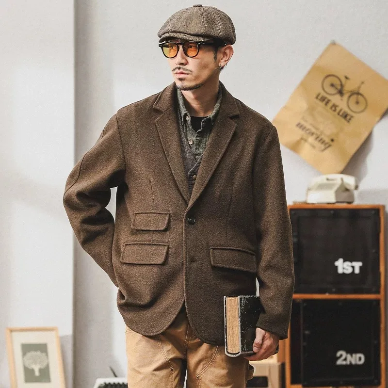 Men Autumn Winter Wool Thick Loose Casual Vintage Fashion Suit Blazer Coat Commuter Business Plus Size Blazers Jacket Outerwear