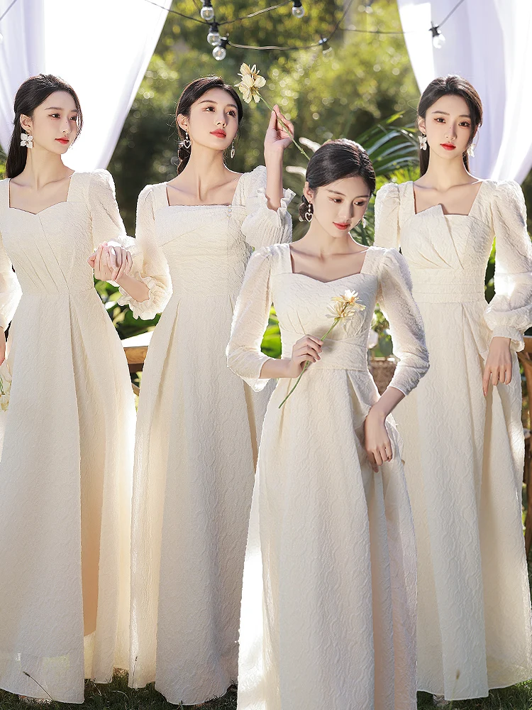 

Новинка 2025: Элегантные кружевные свадебные платья цвета шампань для подружек невесты и сестер, высококачественные, изысканные, для женщин