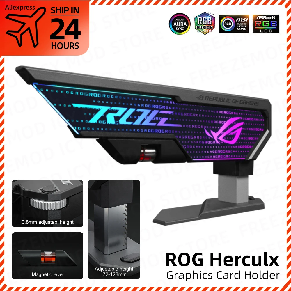 

ASUS ROG Herculx GPU Bracket Helios VGA Stand XH01 Graphics Card Holder AURA SYNC Horizontal Adjustable Republic of Gamers MOD