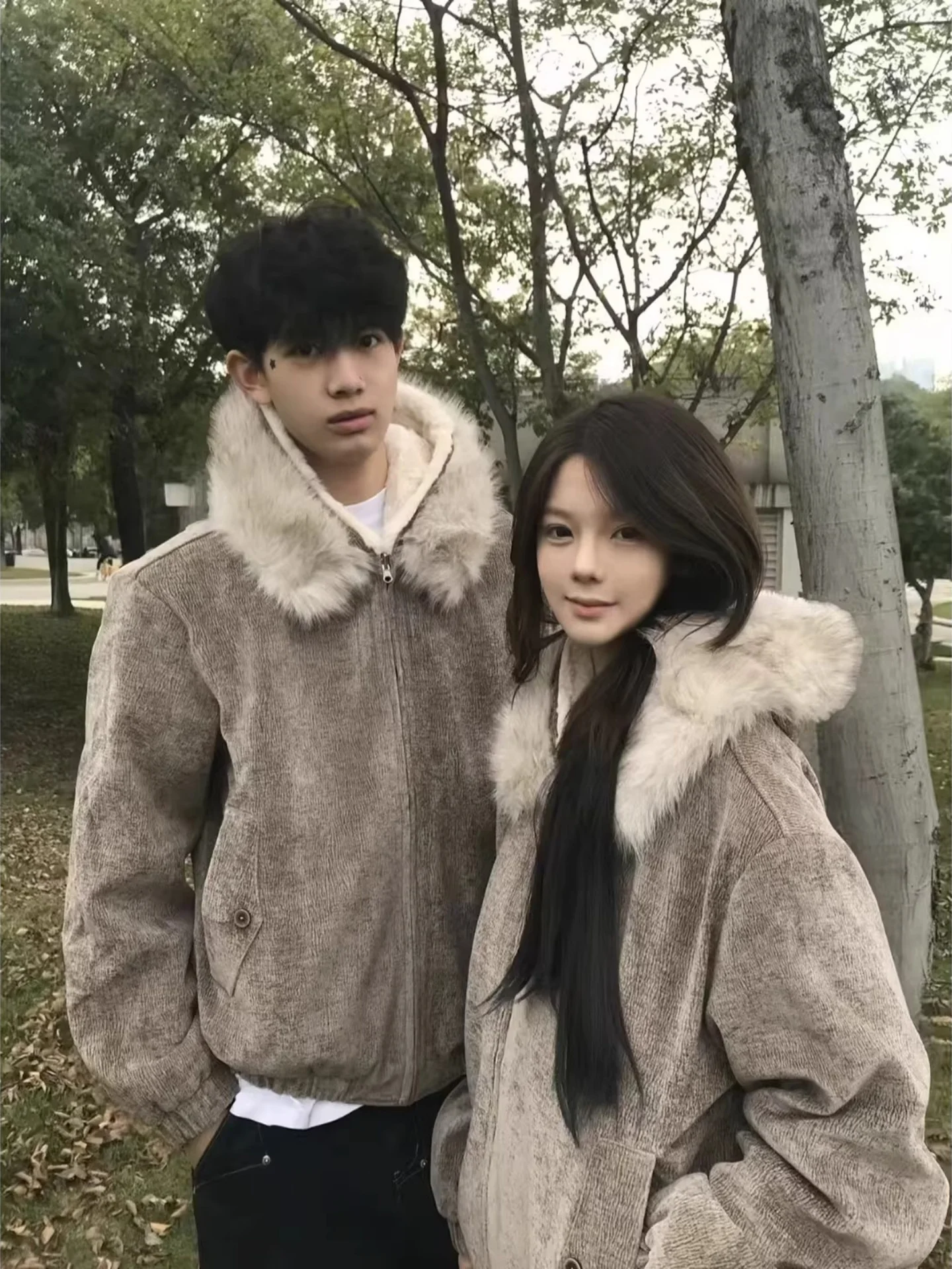 

Men's And Women's Thiened Cotton Jaet Hooded Rabbit Fur Simulation Winter Warm Outerwear Couple's Faionable Coat
