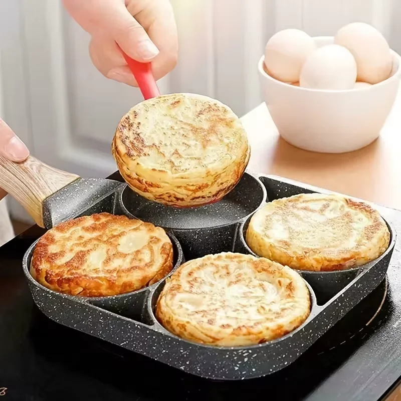 1pc medical stone four-hole omelette pot household non-stick flats-bottomed egg dumpling pot breakfast egg burger frying pan