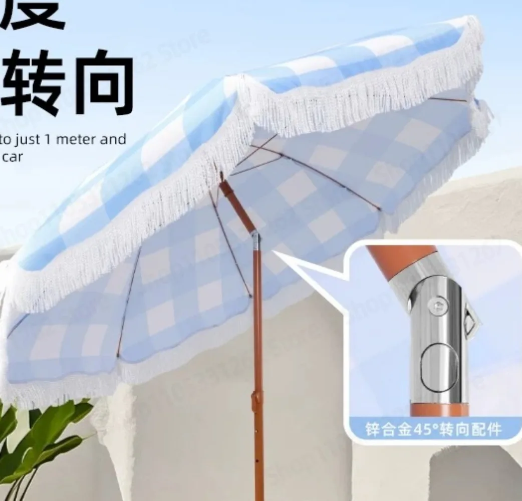 Tassel Fringe Beach Umbrella for Villa Garden Pool Sun Shade Patio