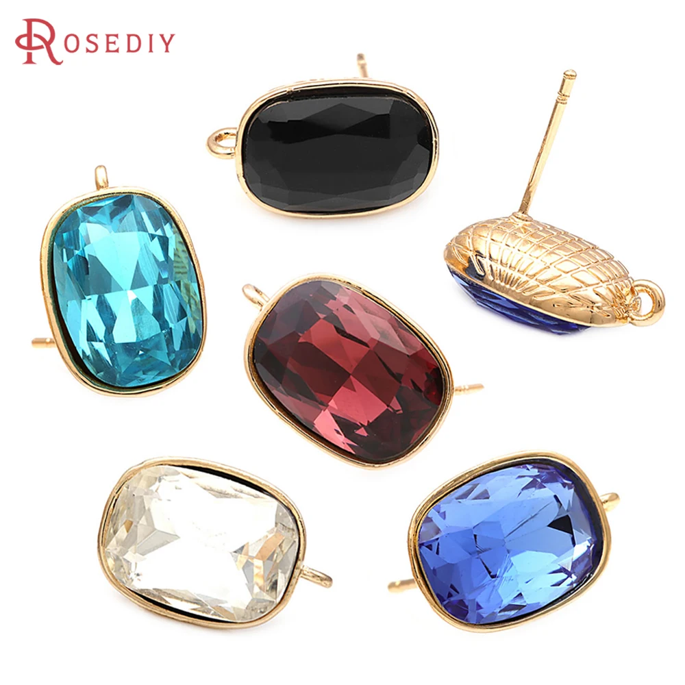 6PCS 18K Gold Color Glass Oval Shape Stud Earrings Pins Earrings Women Earrings High Quality Diy Accessories Jewellery Making