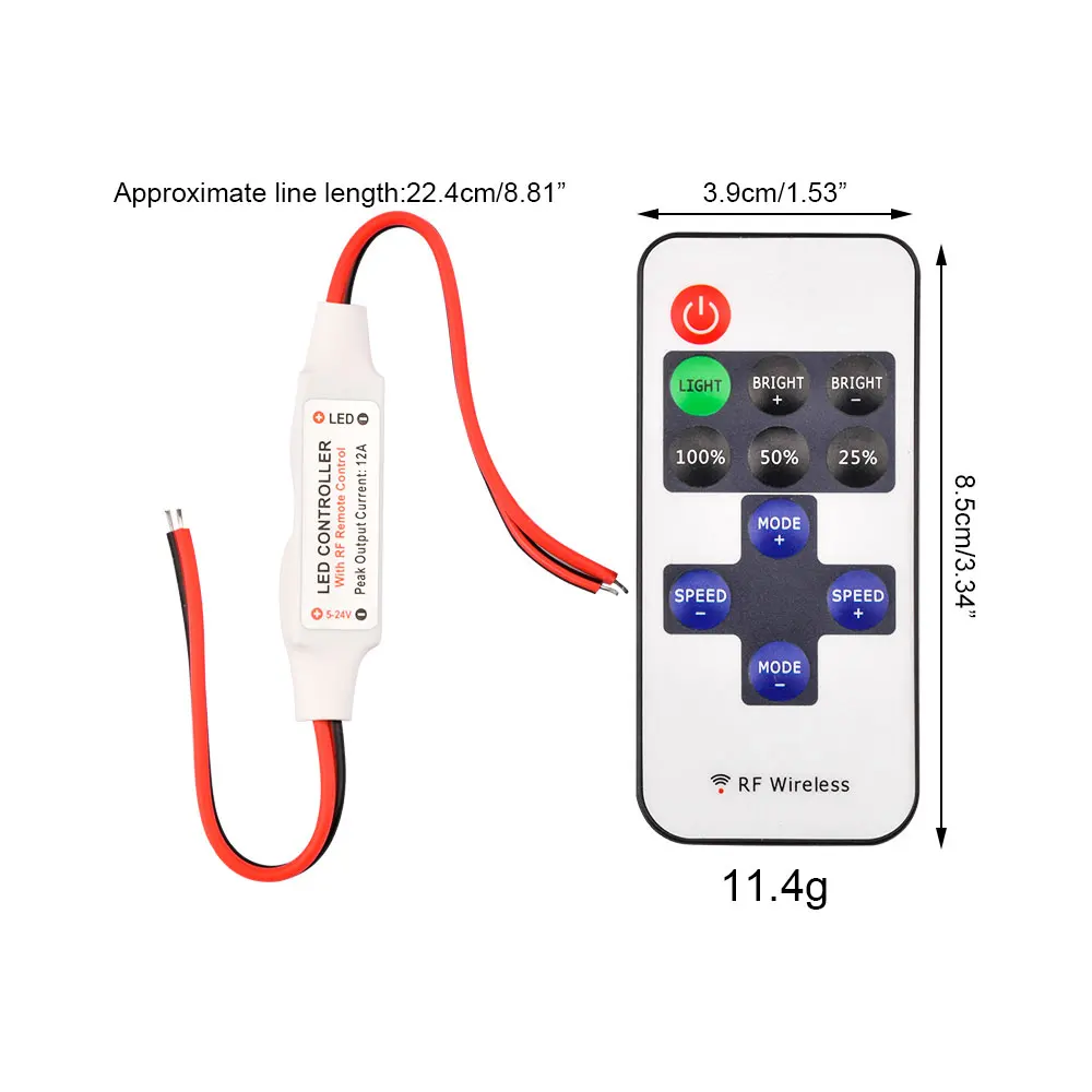 1set RF Mini Wireless Remote Dimmer Controller for LED Strip Lights DC5V-DC24V Dimmer Controller RF Wireless Remote LED Dimmer