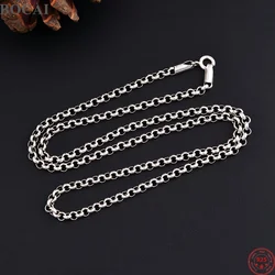 BOCAI NEW S925 Pure Silver Necklace for Men Women Antique Silver 3mm/4mm O-chain Easy Matching Necklet Fine Jewelry Wholesale