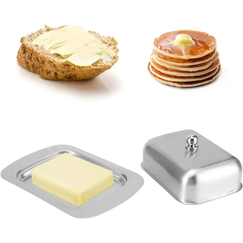 Stainless Steel Butter Dish Butter Storage Box with Lid Bread Butter Container Biscuit Cheese Plate Butter Serving Tray
