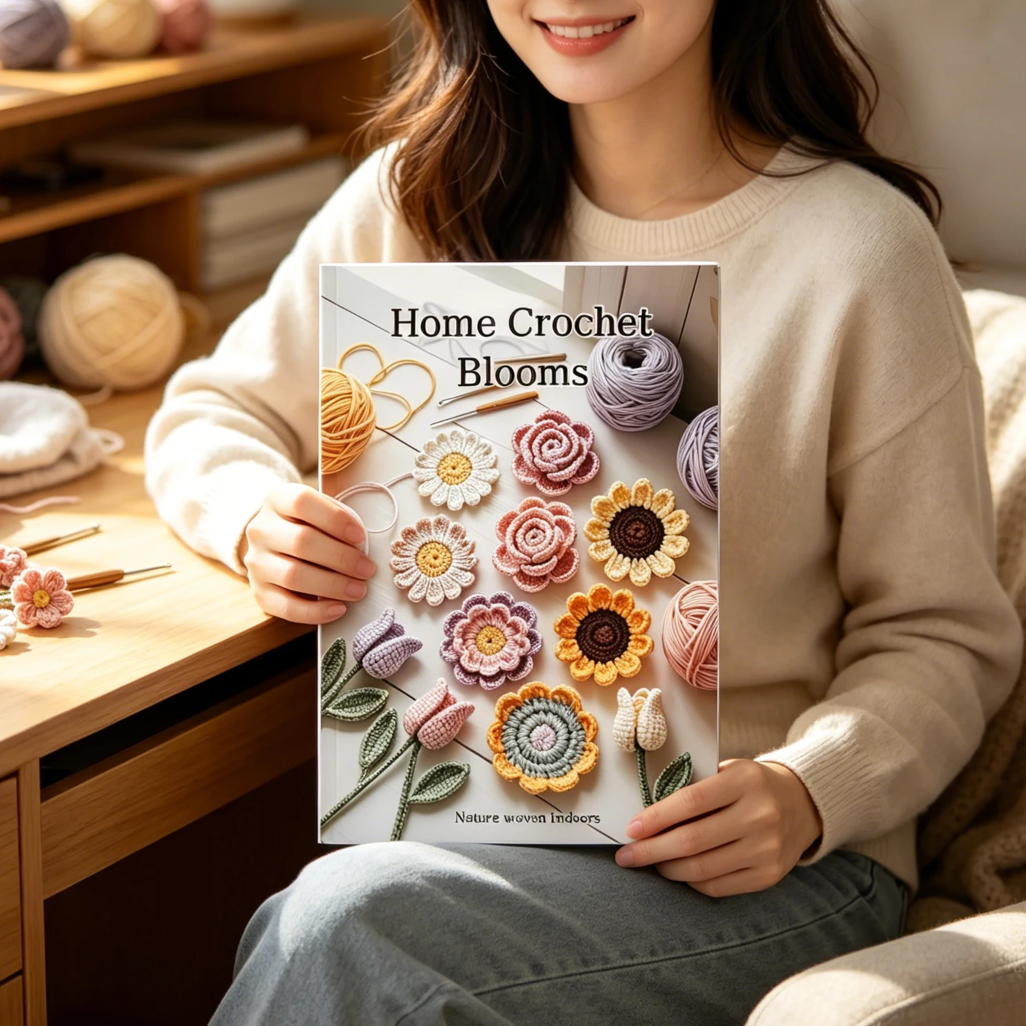 Home Crochet Blooms Book, DIY Crochet Flower Pattern Guide, Handmade Floral Craft Tutorial for Home Decor