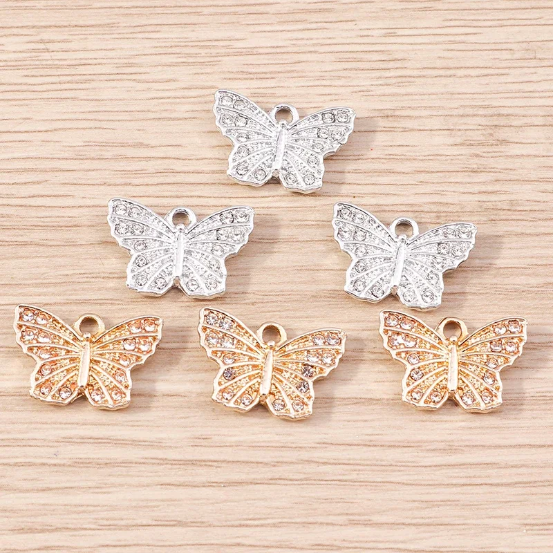 10 Stück 18x12mm Niedliche Kristall-Tier-Anhänger, Legierungs-Schmetterlings-Anhänger für Schmuckherstellung, Halsketten, Ohrringe, DIY-Bastelbedarf – Detail 6