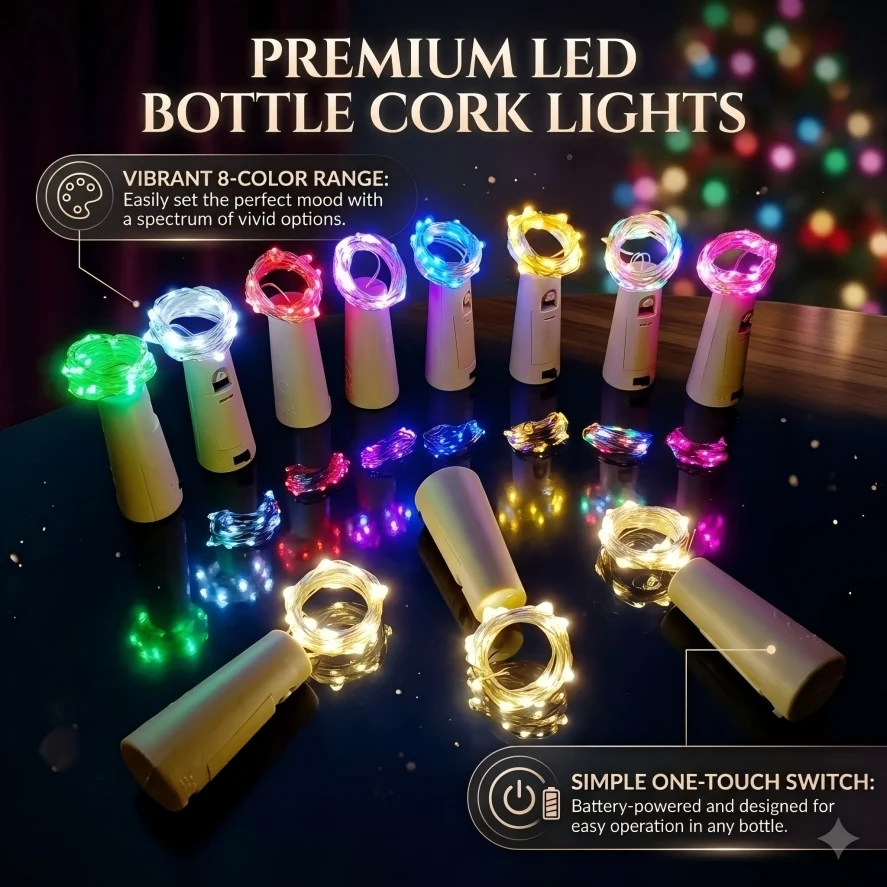 1m 2m 3m LED String Lights Copper Silver Wire Fairy Garland Light for Glass Craft Wedding Bottle Stopper Christmas Decoration