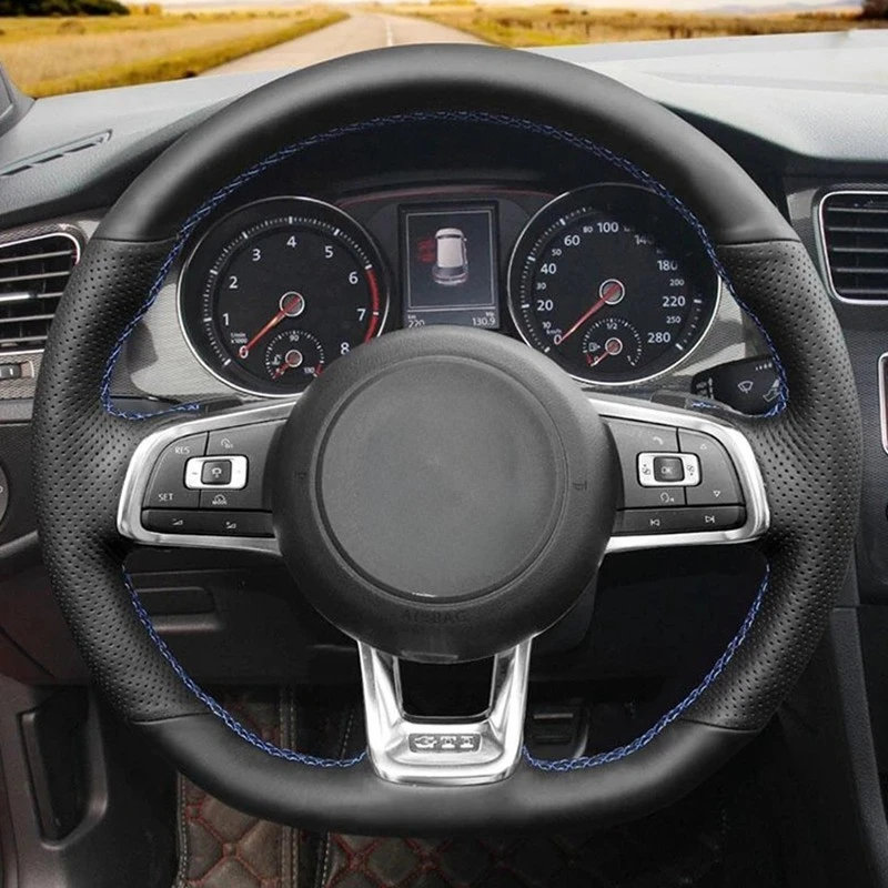 Black Artificial Leather Car Steering Wheel Cover For Volkswagen Golf 7 GTI Golf R MK7 Polo GTI Scirocco Car Accessories