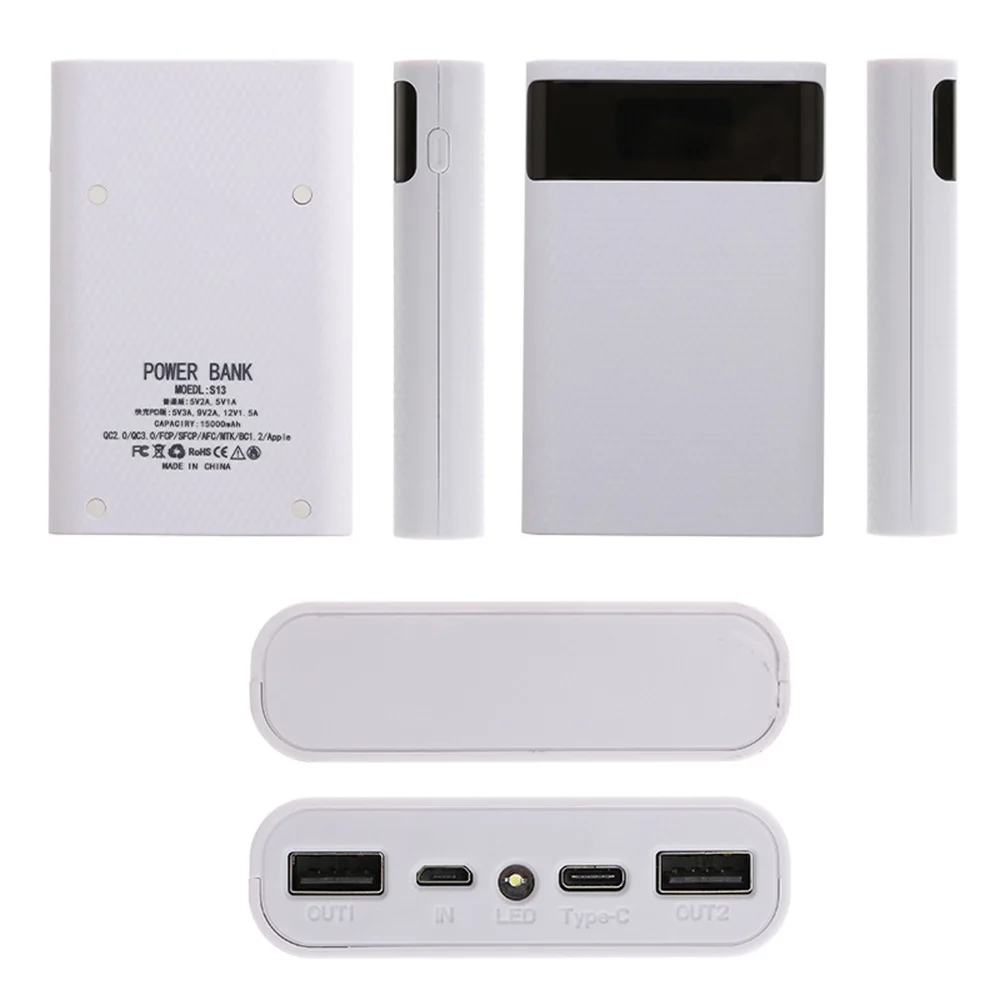 4x18650 DIY Power Bank Box 15000mAh Super Fast Charging  Box with Digtal Display for  for Samsung  for iPhone