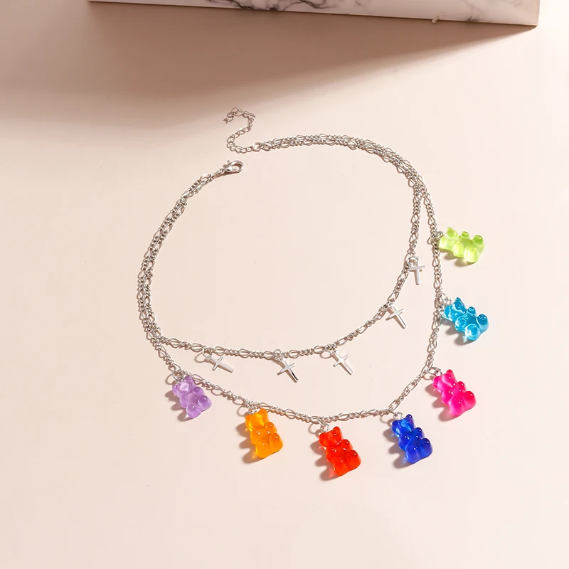 Aihua Candy Farbe Kreuz Gummy Mini Bär Kette Halsketten für Frauen Niedlichen Cartoon Tier Bär Anhänger Schmuck Femme Bijoux Kragen – Detail 3