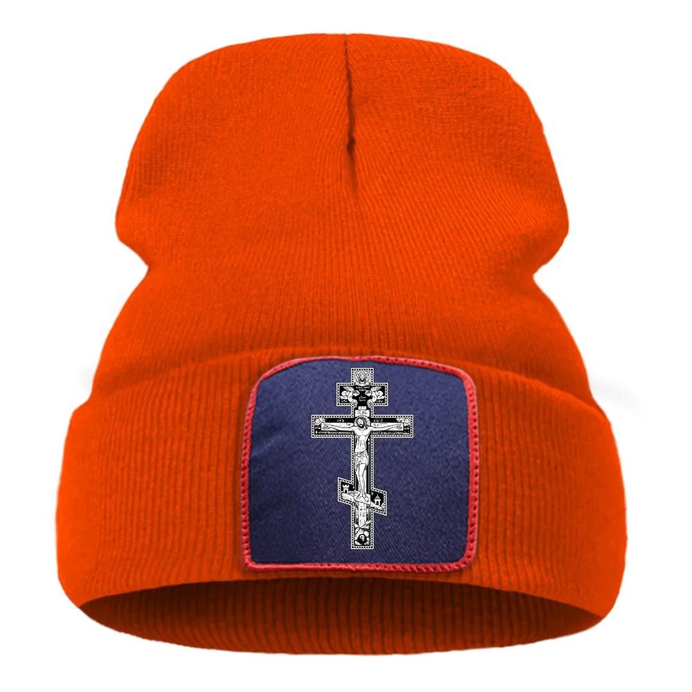 Gothic Dark Style Orthodox Cross Jesus Little Angel Printed Unisex Caps Retro Soft Knitted Hat Trend Casual Fashion Man Bonnet