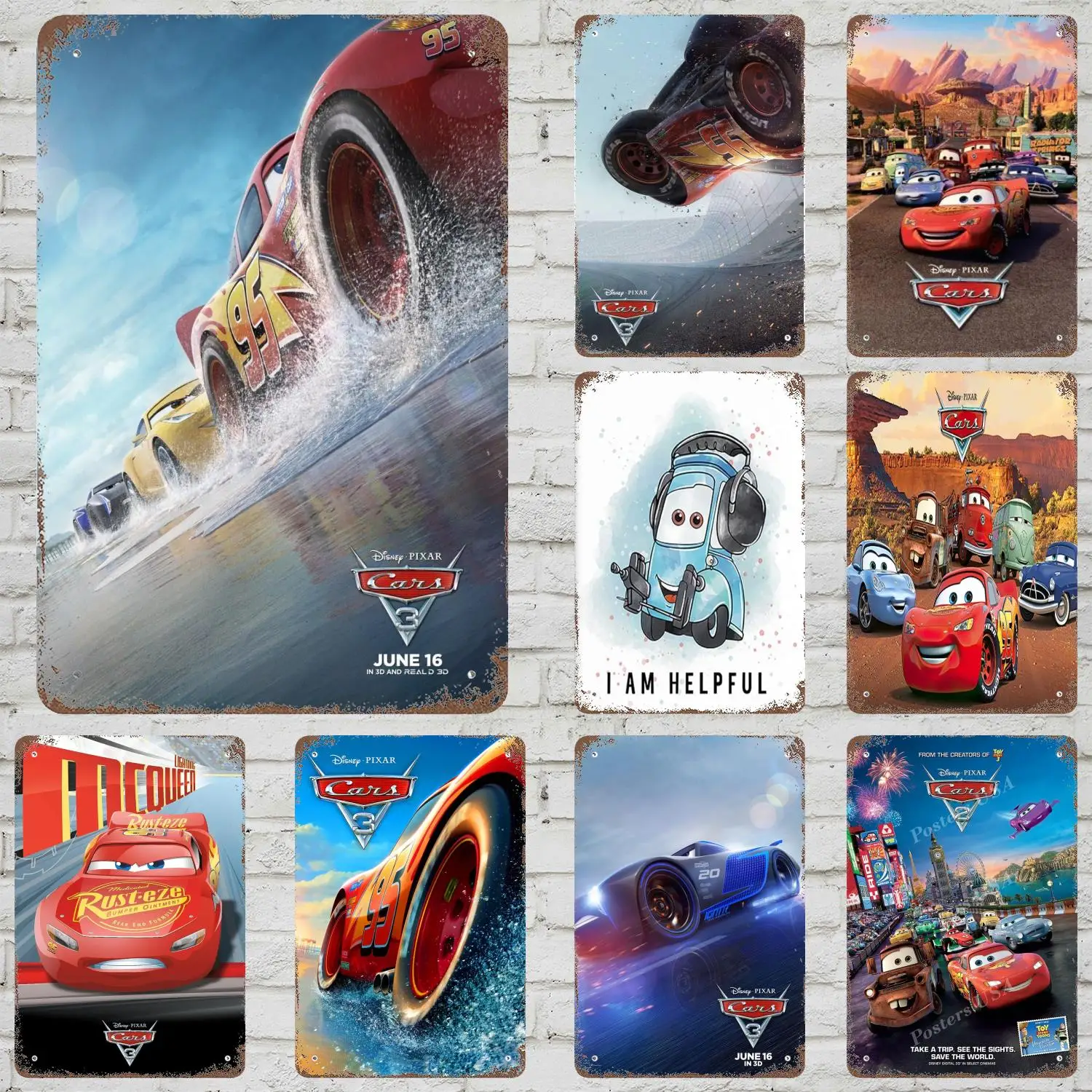 

MINISO Cars 3 Vintage Metal Tin Signs Posters Decor Retro Metal Plaque Wall Art Decor for Garage Bar