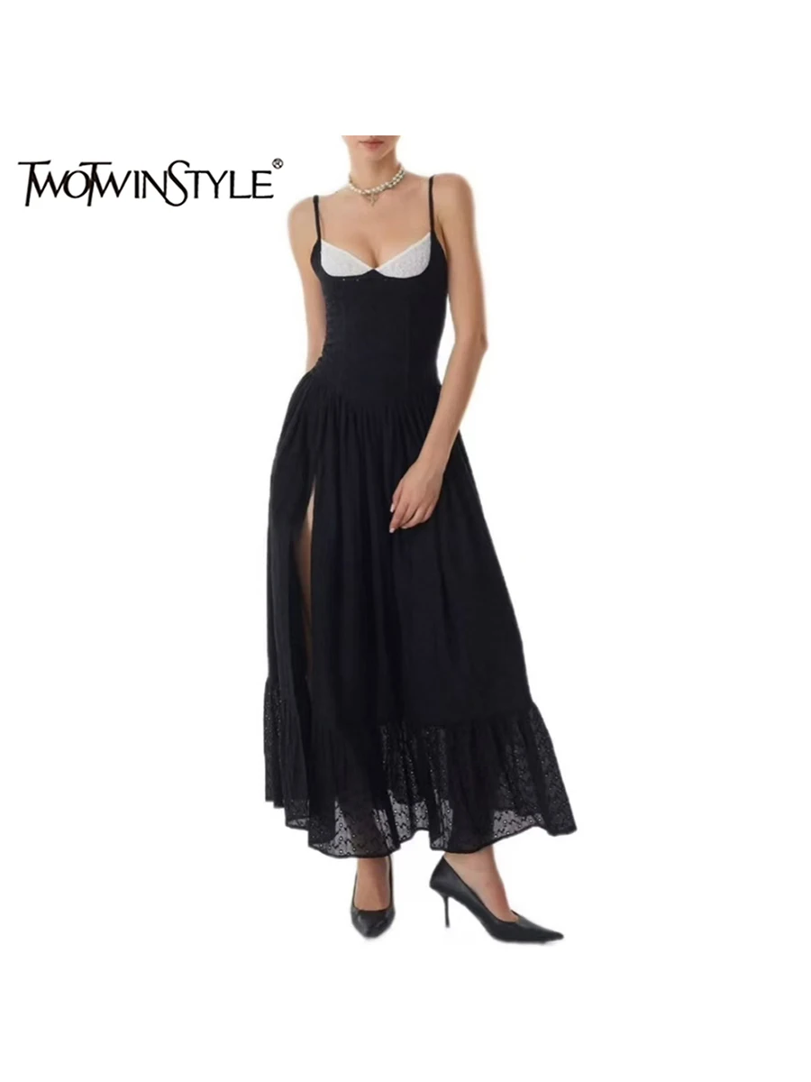 

TWOTWINSTYLE хитовый цвет, утягивающие складки, минималистичные платья для женщин, элегантное платье без рукавов с квадратным вырезом, женская одежда