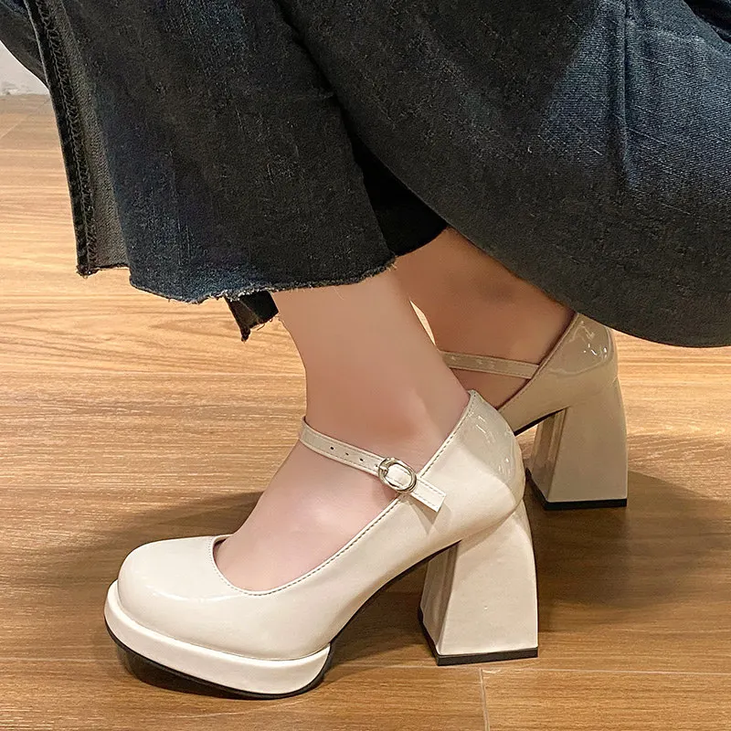 2024 new Mary Jane Shoes Women High Heels Elegant French Round Toe Buckle Strap Pumps Lady Summer Platform Banquet party Pumps