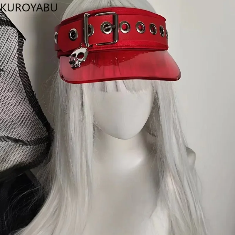Skull Leather Button Unisex Light PVC Empty Top Baseball Caps Spring and Summer Outdoor Adjustable Casual Hats Sunscreen Y2k Hat