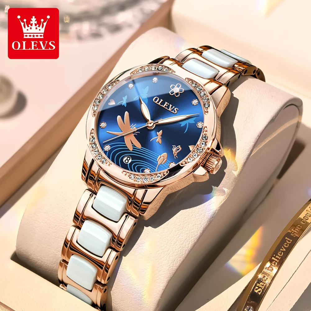 OLEVS 6610 Ladies Mechanical Watches Elegant Fashion Stainless Steel Ceramics Strap Automatic Bracelet Women's Wristwatches