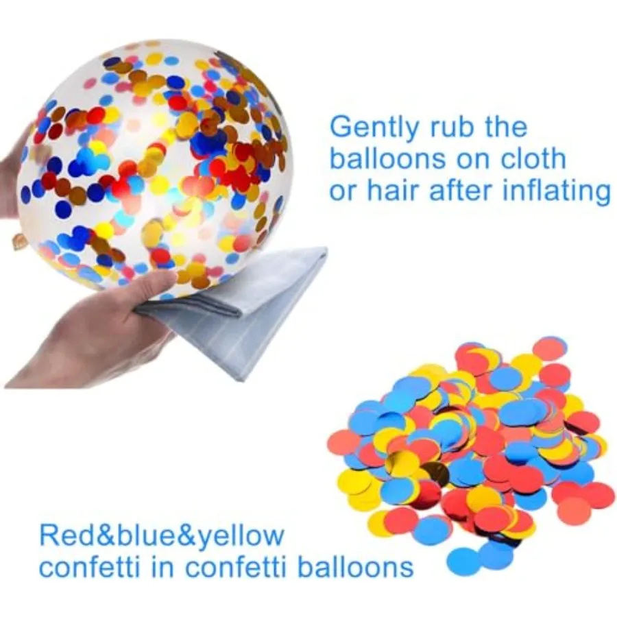 60pcs Carnival Circus Balloon 12 Inches Red Yellow and Blue Balloons with Rainbow Confetti Balloons for Birthday Party Carnival