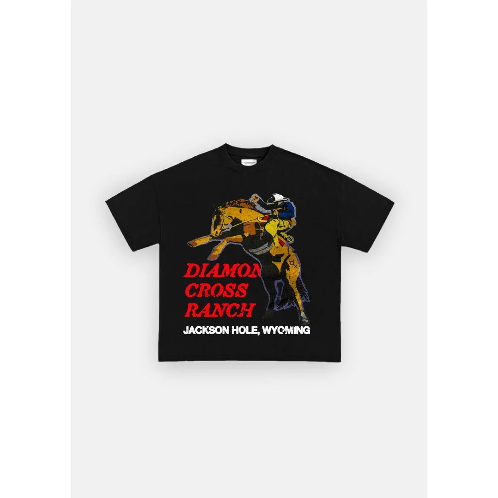 

2025 Top New Diamond Cross Ranch Cotton T-shirt Unisex Summer Short Sleeve Fashion Top Casual Vintage Fashion Brand Clothing