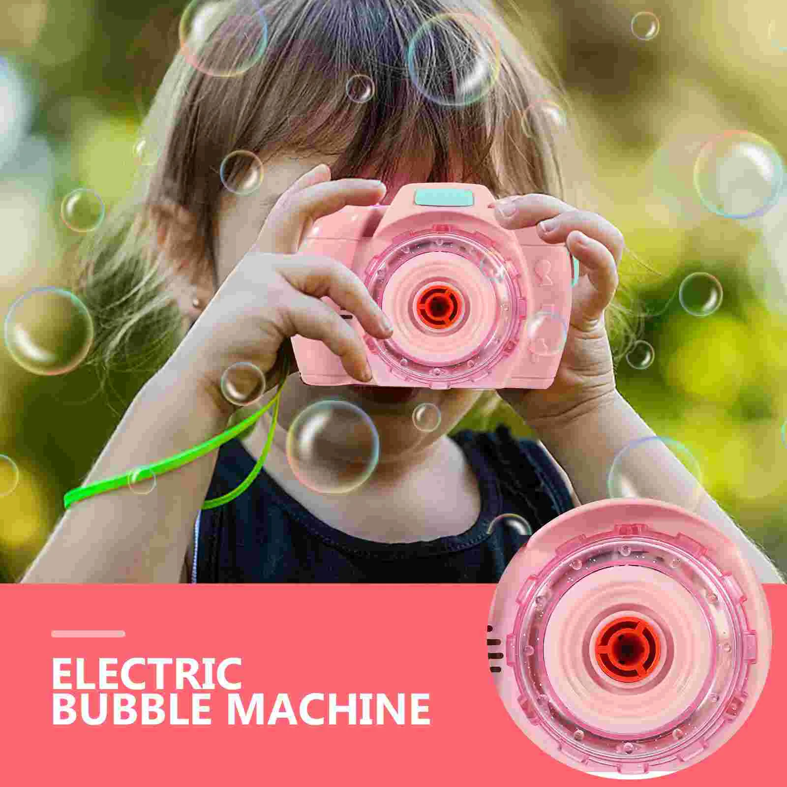 Máquina de burbujas Cámara para niños Fabricante de partículas grandes Soplador de burbujas automático Rosa Niño eléctrico