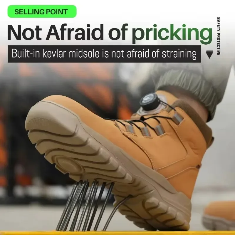 Rotating Button Work Shoes for Men Anti Puncture Work Sneakers Waterproof Black Work Safety Shoes Non Slip Steel Toe Boots