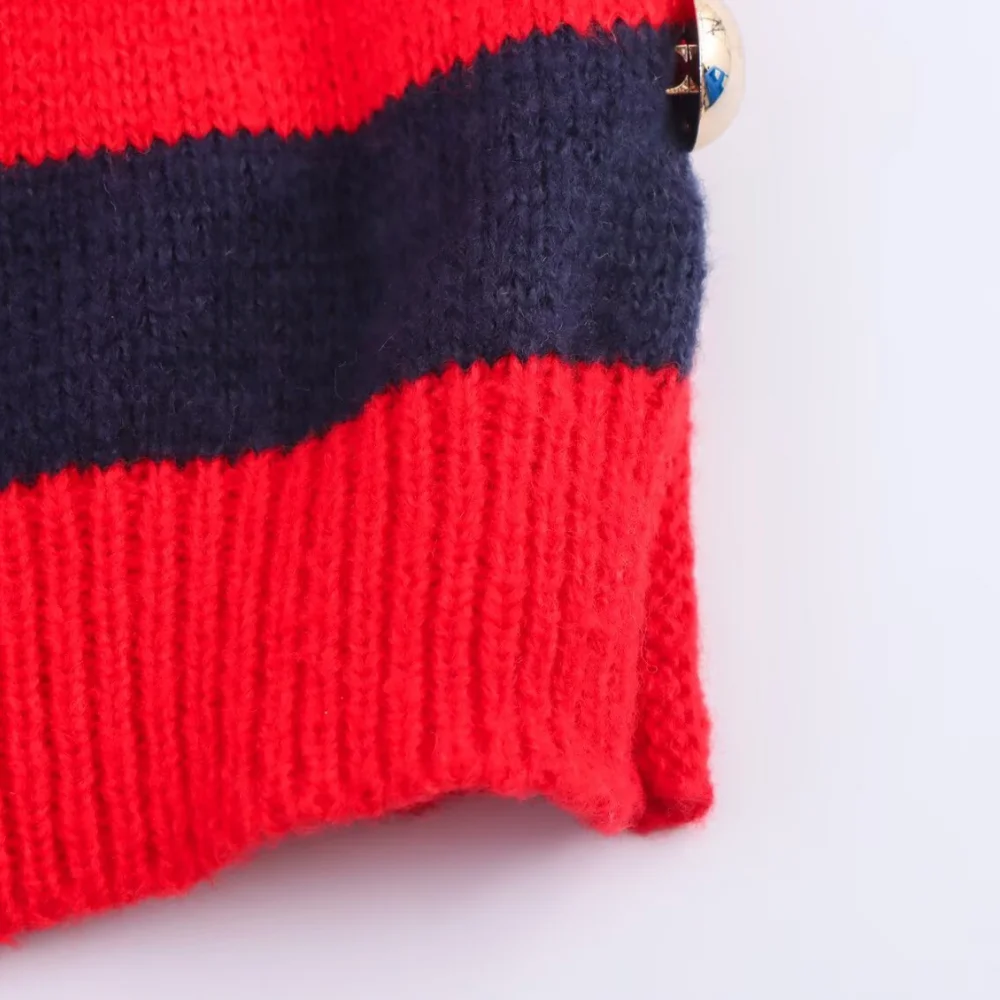 Top ampio lavorato a maglia da donna, girocollo, senza maniche, a righe, con bottoni laterali, canotta lavorata a maglia alla moda autunno/inverno