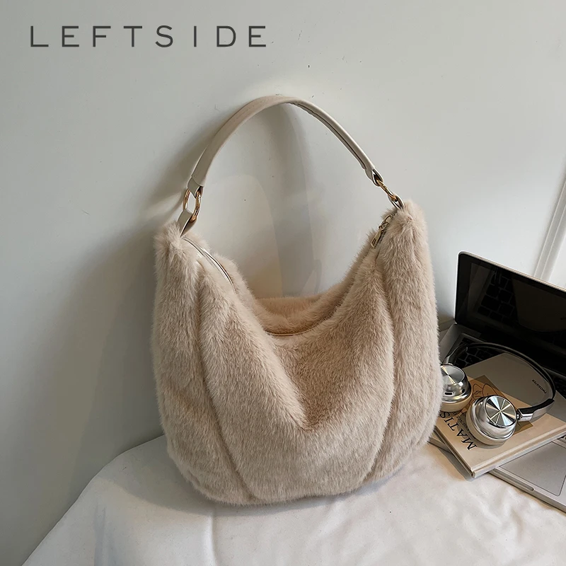 

LEFTSIDE Small Faux Fur Women Shoulder Bags 2025 New Trend Luxury Brand Plush Handbags and Purses Soft Warm Winter Tote Bag