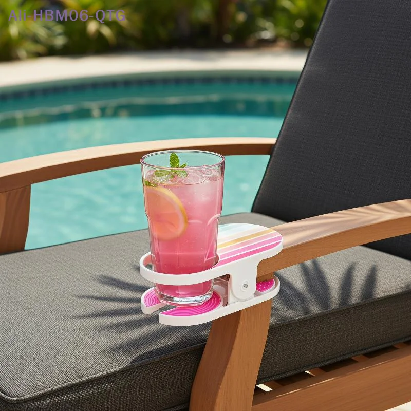 Portavasos con clip para reposabrazos de silla, portavasos portátil antideslizante de plástico, portavasos para silla de playa, para playa, piscina, patio.