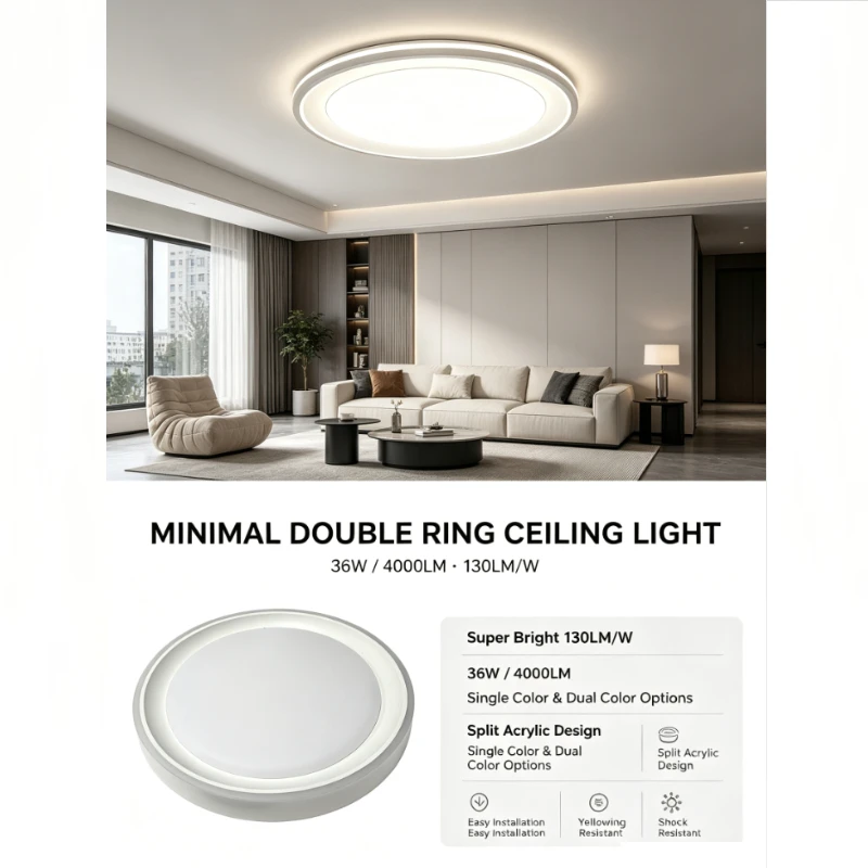 Modern Led Ceiling Light Round Fixture With White Frosted Panel And Sleek Rim For Living Room Bedroom Minimalist Home