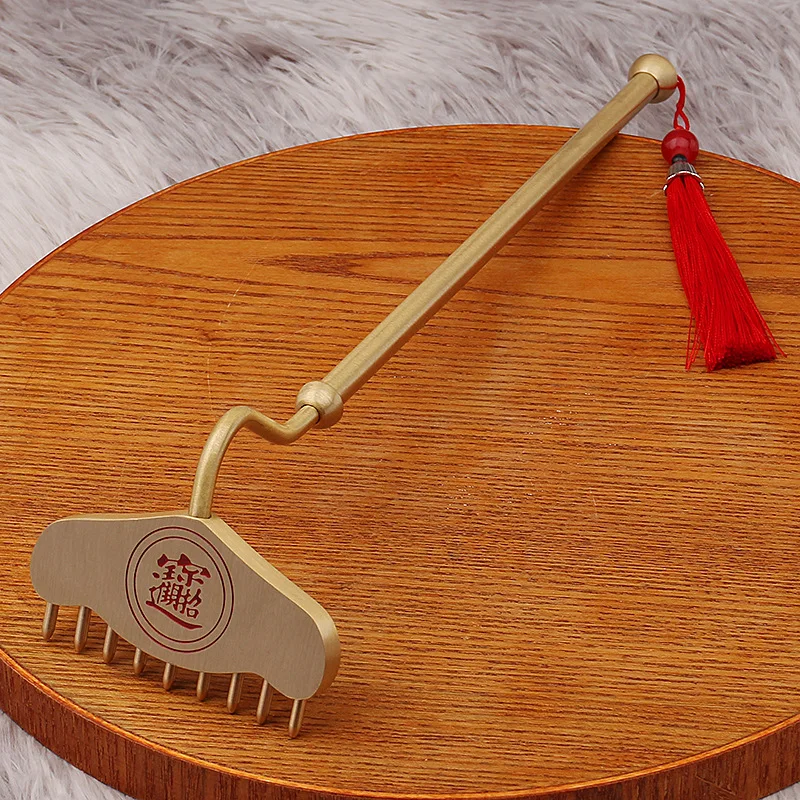Brass Nine-Tooth Nail Rake Journey to the West Pig Eight Weapon Massage Comb Meridian Long Handle Rake Metal Ornament Craft