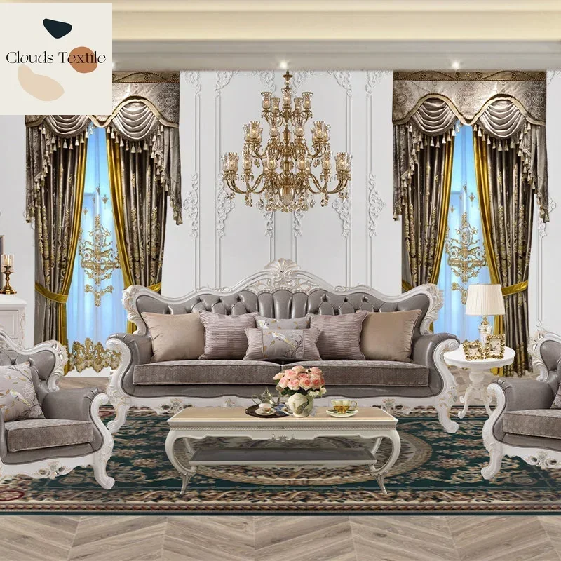 Luxurious Champagne Gold Ice Velvet  Villa Palace Gilt Engraved Size Curtains for Living Dining Room Bedroom Customize