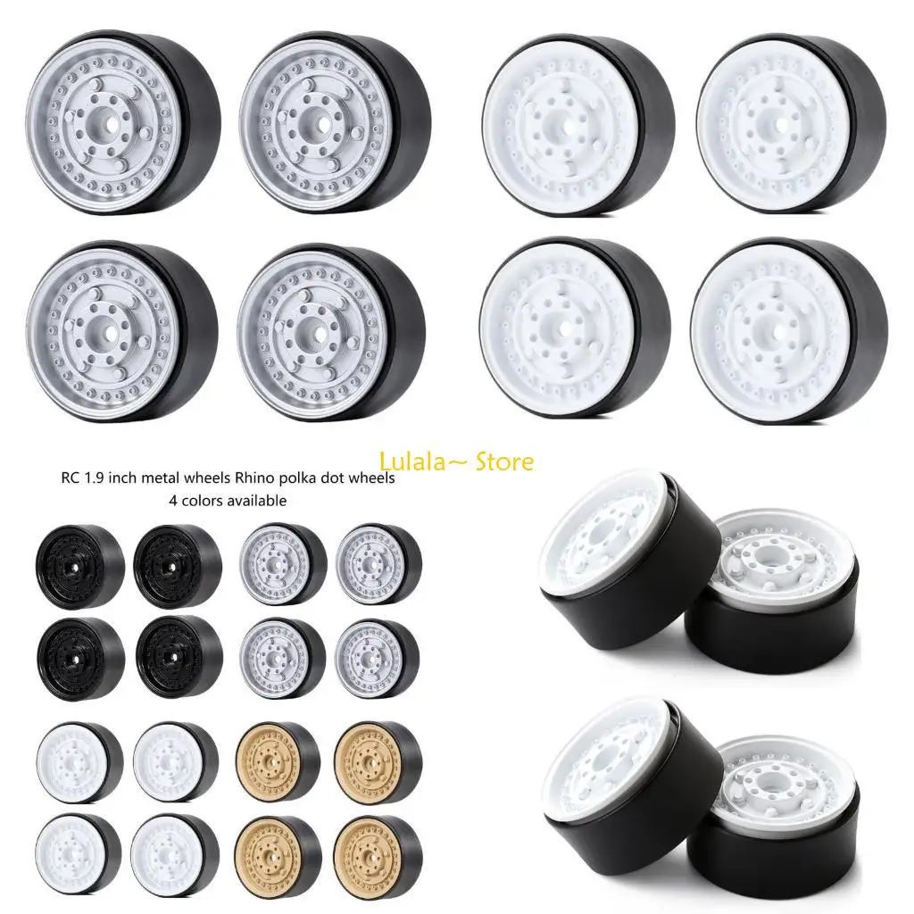 Y4QA 4PCS Wheel Hub 12mm Beadlock Alloy Wheel Rims with Rhino Dot for Remote Control Car Toy 1/10 Crawler Vehicle Accessory