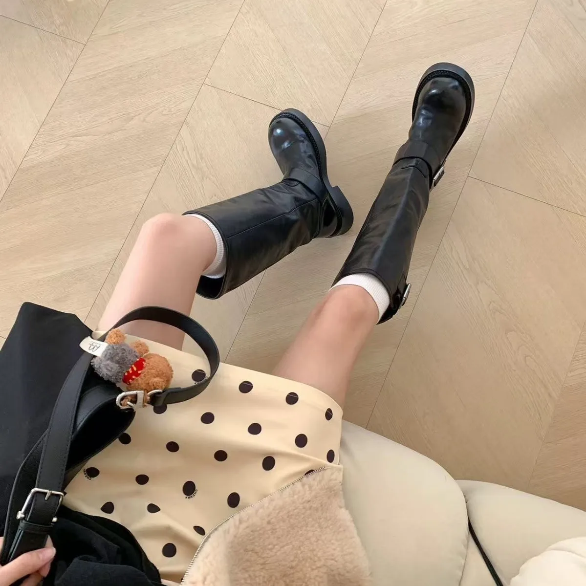 Women Belt Buckle Decorative Long Boots Wide Leg But Not Over Knee Knight Boots Thick Heel  Outdoor Boot Fashionable Casual view 4