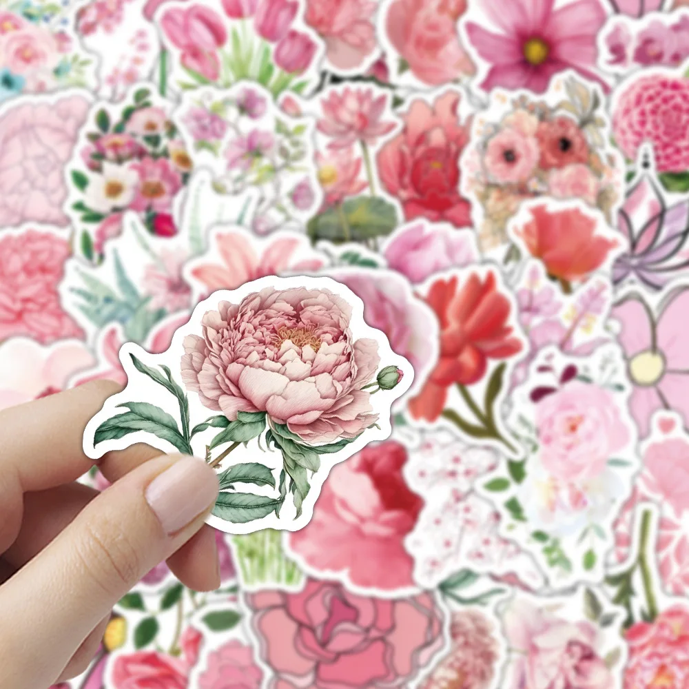 

10/60PCS Pink Plant Flowers Rose Flower Cartoon Graffiti Stickers Personalized Creative Decoration Laptop Skateboard Luggage