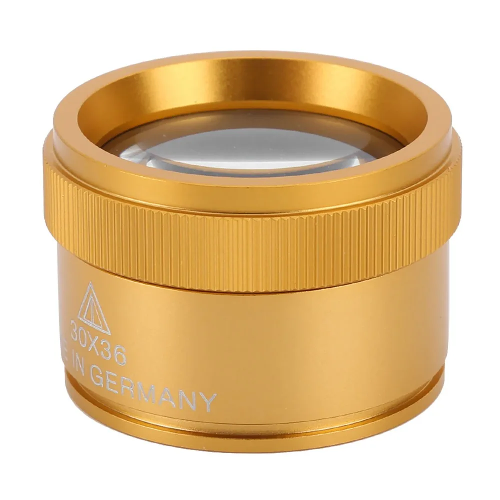 Professional Gold Finish 30X Magnifying Glass Sturdy Case Handheld Magnifier Jewelry Identification Magnifier Watch Repair