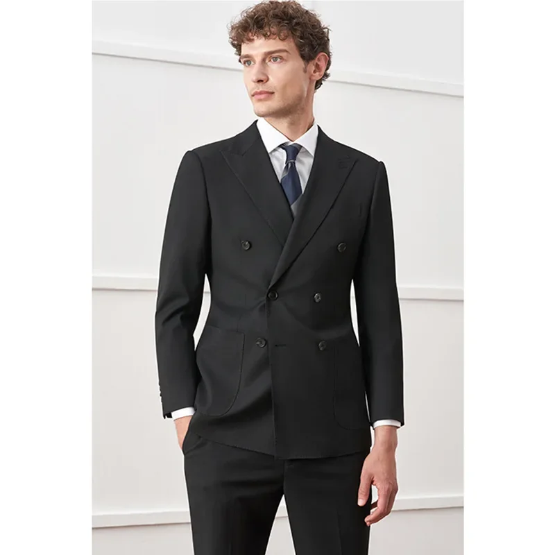 

British Style Black Double Breasted Casual Business Men's Formal Suit Bridegroom Wedding Banquet Dress Vest Coat Pants