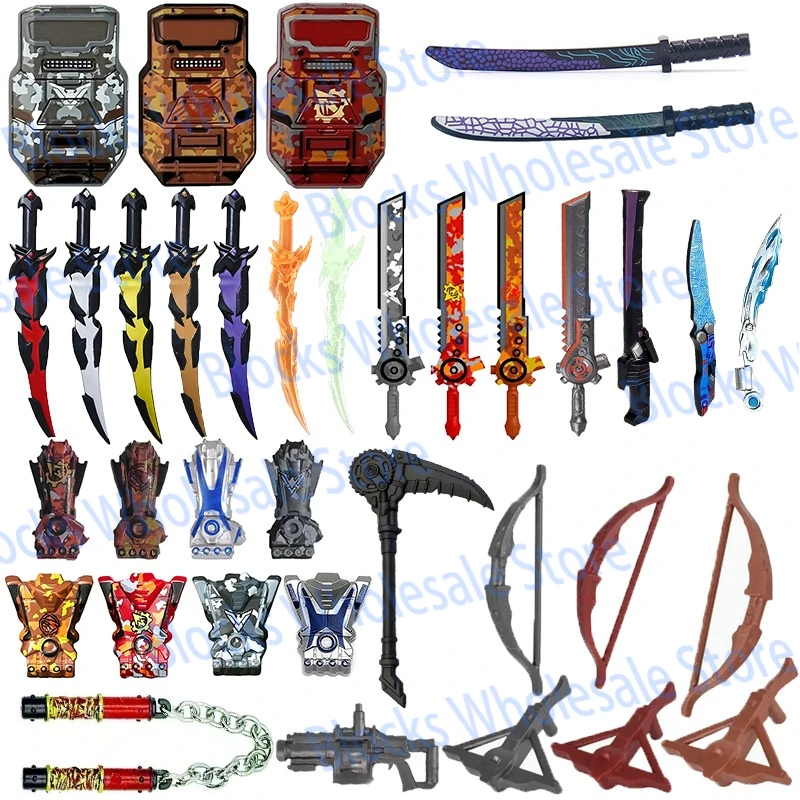 MOC Military Building Blocks Game Soldiers Figure Weapons Accessories Boxing Gloves Shield Greatsword Blade Bow Arrow Bricks Toy