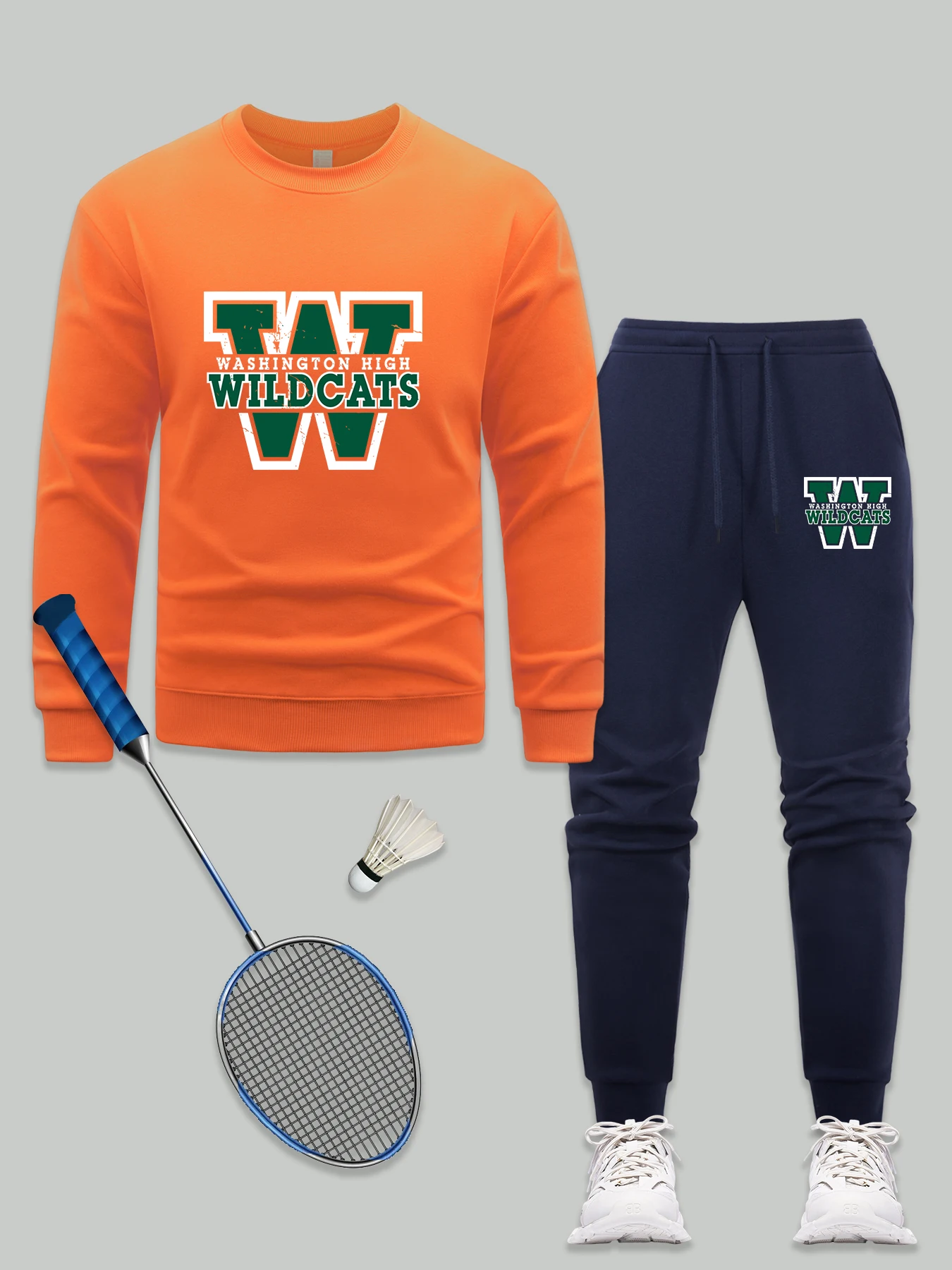 

Wildcats Washington High Спортивный костюм Мужской флисовый спортивный костюм в стиле хип-хоп с длинным рукавом и круглым вырезом Свободная одежда Мужские универсальные базовые спортивные штаны
