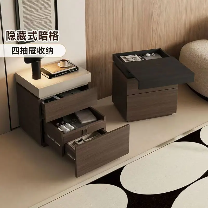 Solid wood bedside table, multi-functional Italian hidden compartment storage locker