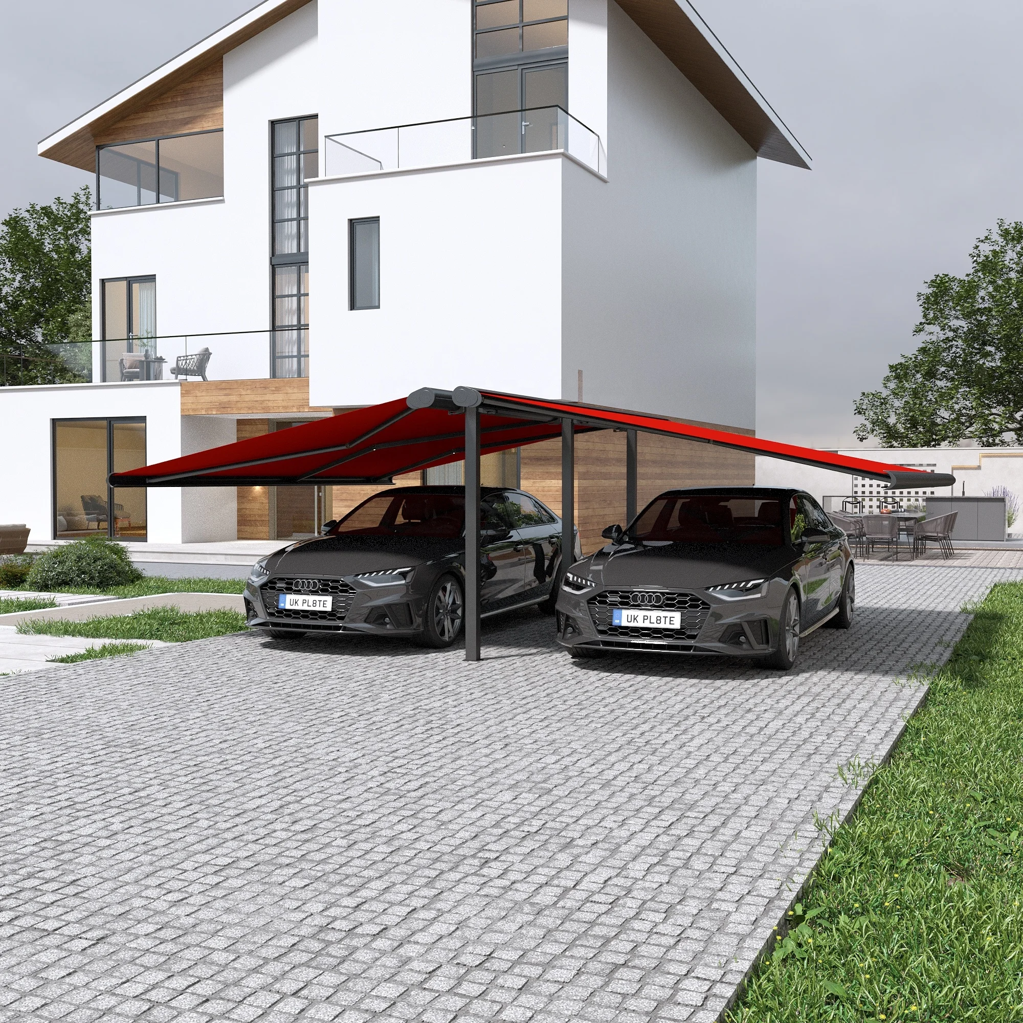 

Luxury Outdoor Folding Arm Awning Retractable Carport Canopy Space Saving Design