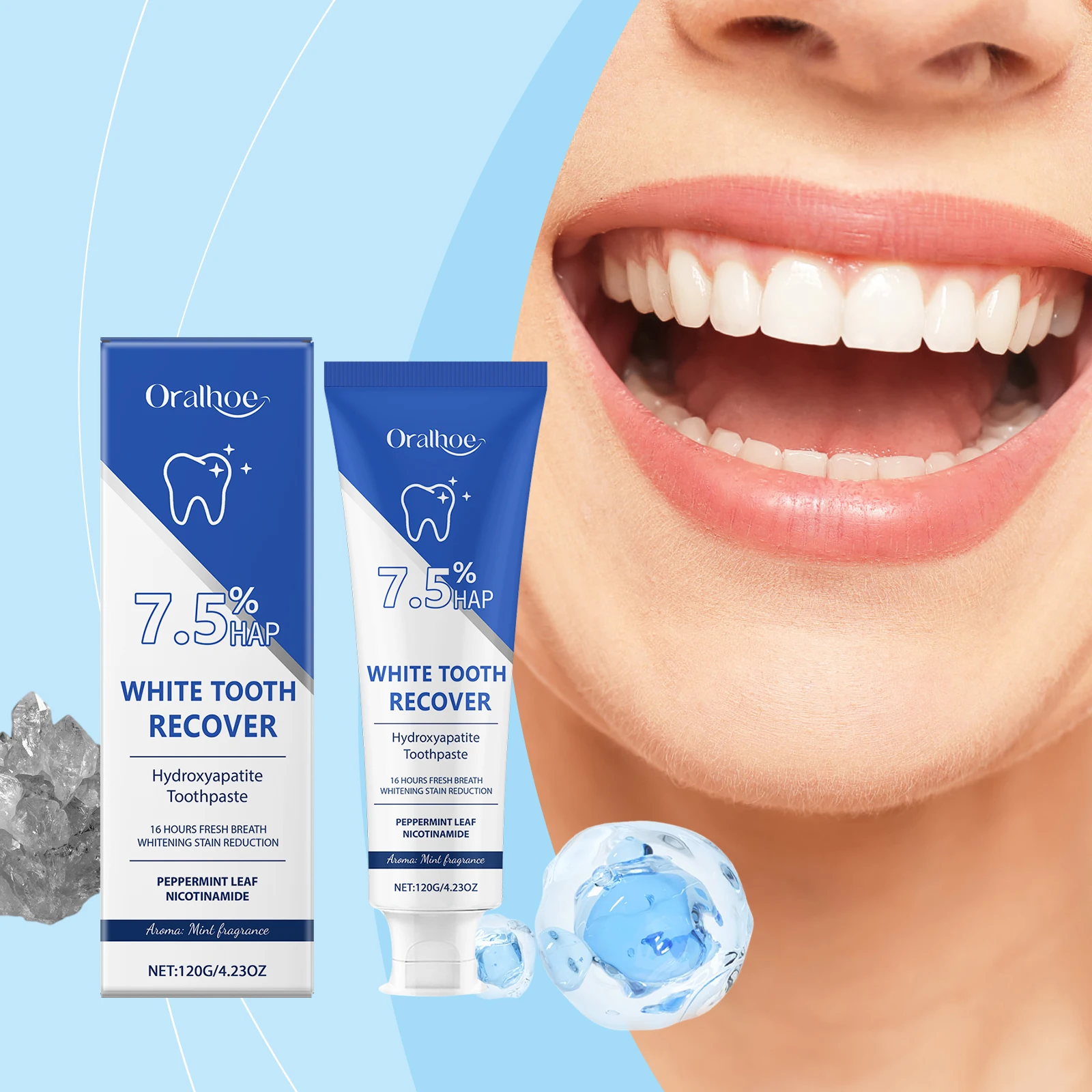 Hydroxyapatite Whitening Zahnpasta – Fleckenentfernung, Zahnschmelzpflege, frischer Atem, Plaque-Kontrolle, sanfte Minze für den täglichen Gebrauch