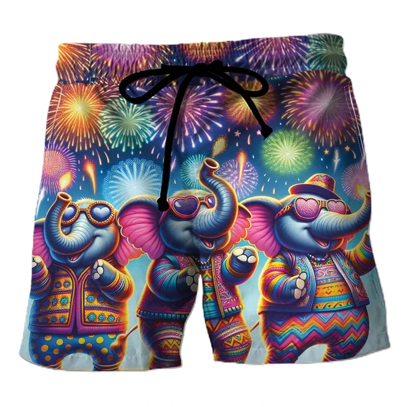 Divertenti Boardshorts con grafica elefante pantaloni corti hawaiani Casual per uomo vestiti Hip Hop Boy Beach Shorts Zoo Animal tronchi maschili