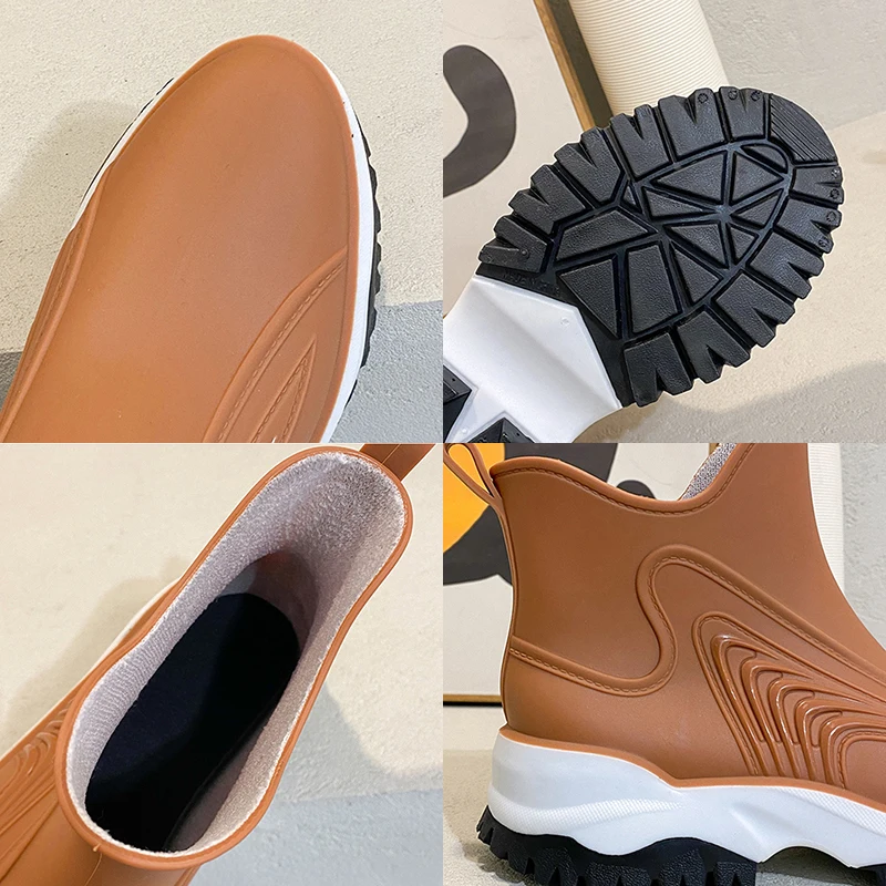 Thick Bottom Ankle Boots Women Waterproof Anti-slip Rain Shoes Ladies Fashion Slip On Short Boots Kitchen Outdoor Working Shoes