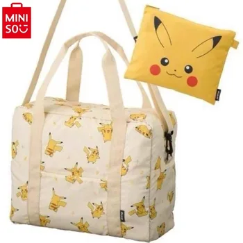 MINISO 2024 Neue Cartoon Pikachu Große Kapazität Falten Tragbare Gepäck Tasche Student Lagerung Im Freien Reise Fitness Tasche