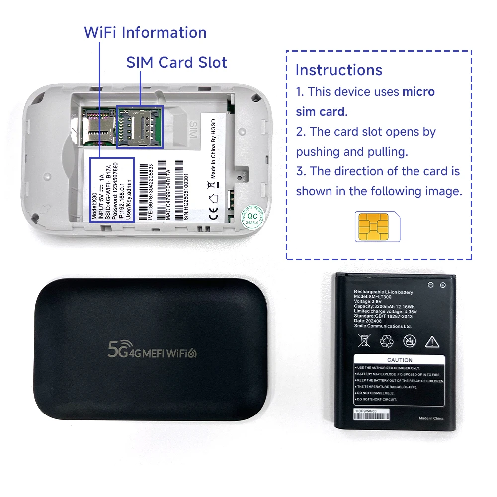 Router WiFi6 Lte 4G SIM Wifi Mifi portatile Hotspot tascabile Extender WiFi compatibile con schede SIM 5G Porta tipo C Batteria da 3000 mAh